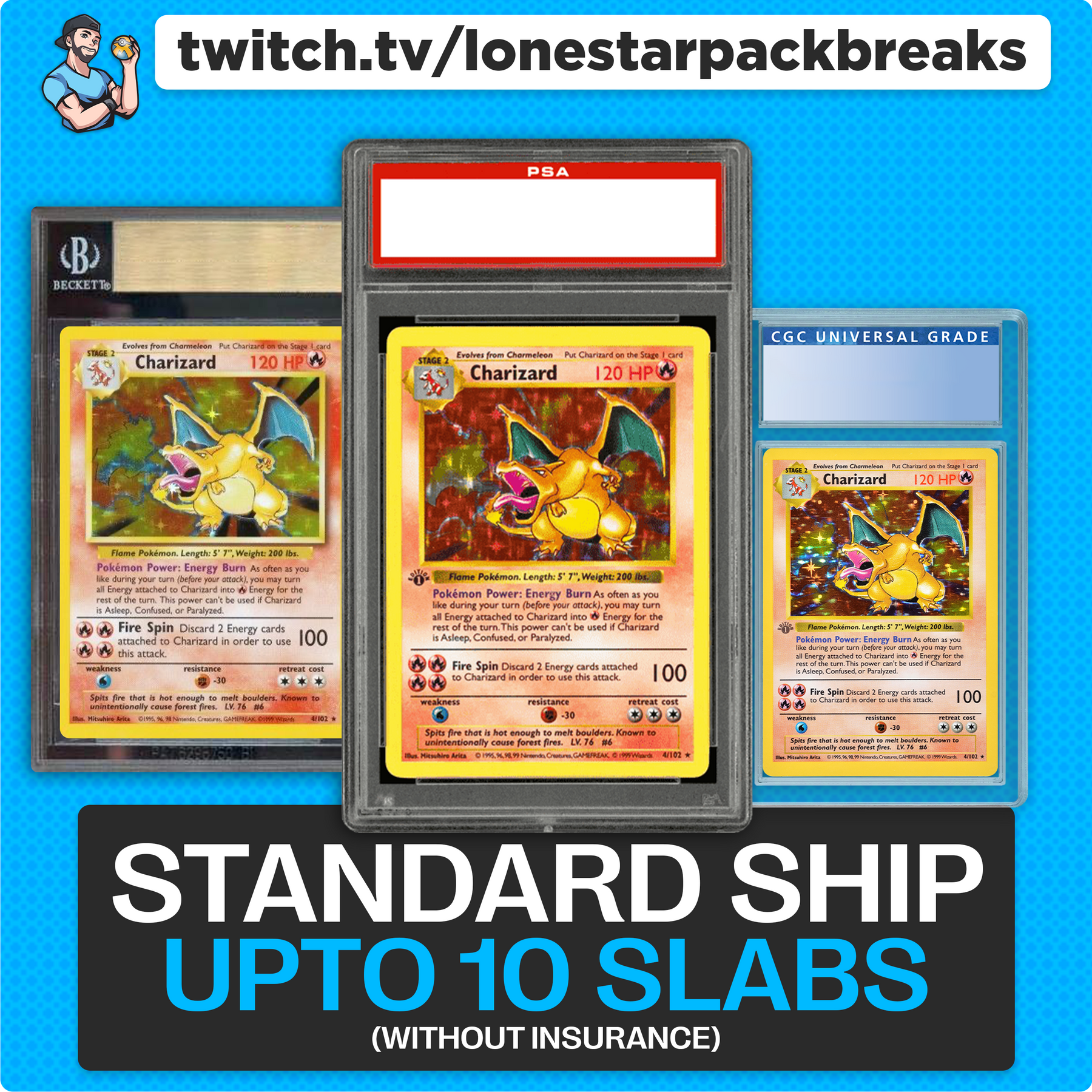 Standard Ship 1-10 Graded Cards Without Insurance